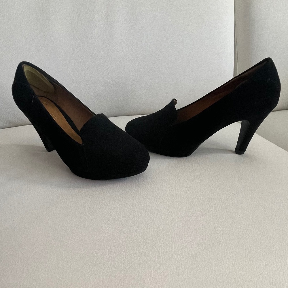 Clarks, Black Suede slip on high heels